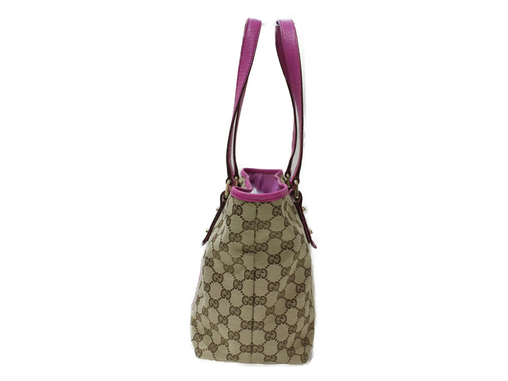 Gucci Pink GG Keychain Bag Handbag Leather Beige Tote Canvas Pink Tan